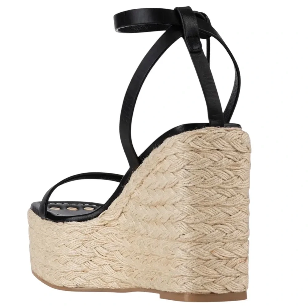 FRAME Black Leather Espadrille Platform‎ Wedge Sandals Ankle Strap Size 10 EU 41